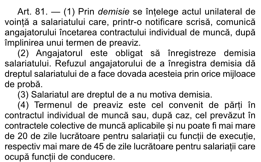[1] Codul muncii, art. 81 alin. (4). Monitorul Oficial nr. 345 din 18 mai 2011, pagina 32.