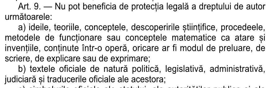 [1] Legea nr. 8/1996, art. 9 lit. b). Monitorul Oficial nr. 489 din 14 iunie 2018, pagina 3.