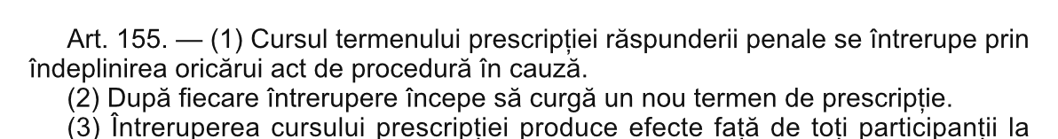 [2] Codul penal, art. 155 alin. (1). Monitorul Oficial nr. 510 din 24 iulie 2009, pagina 32.