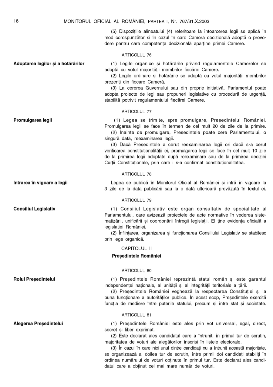 Pagina 16 din Monitorul Oficial nr. 767/2003