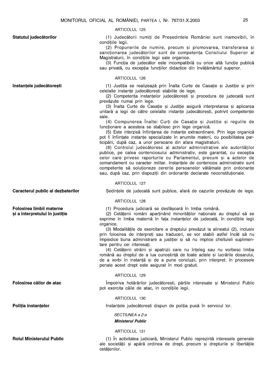 Pagina 25 din Monitorul Oficial nr. 767/2003