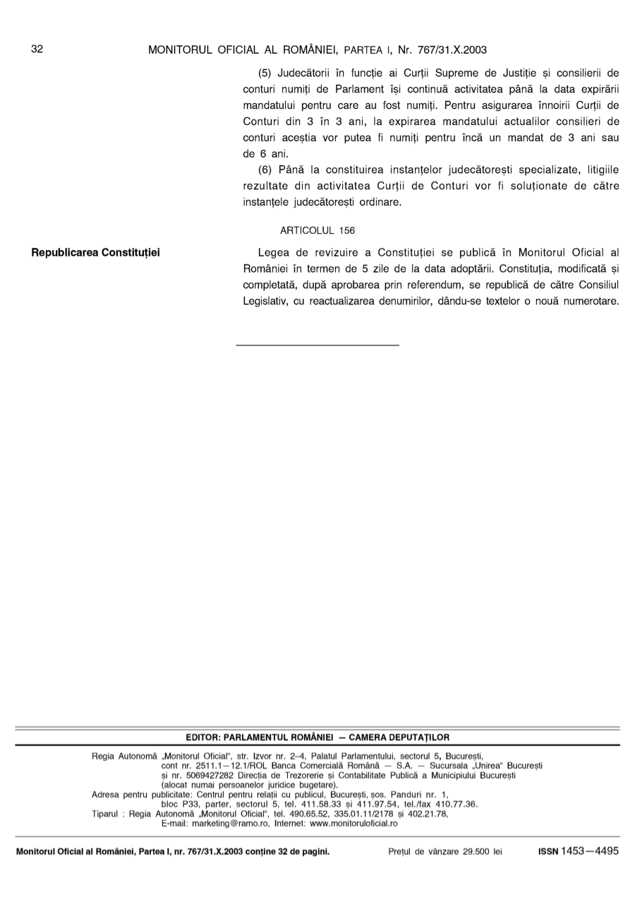 Pagina 32 din Monitorul Oficial nr. 767/2003