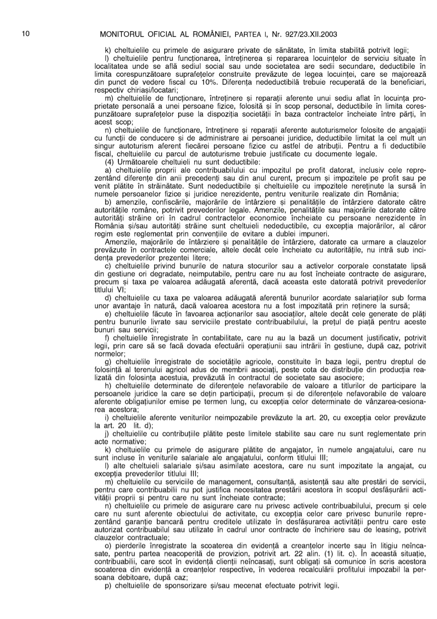 Pagina 10 din Monitorul Oficial nr. 927/2003