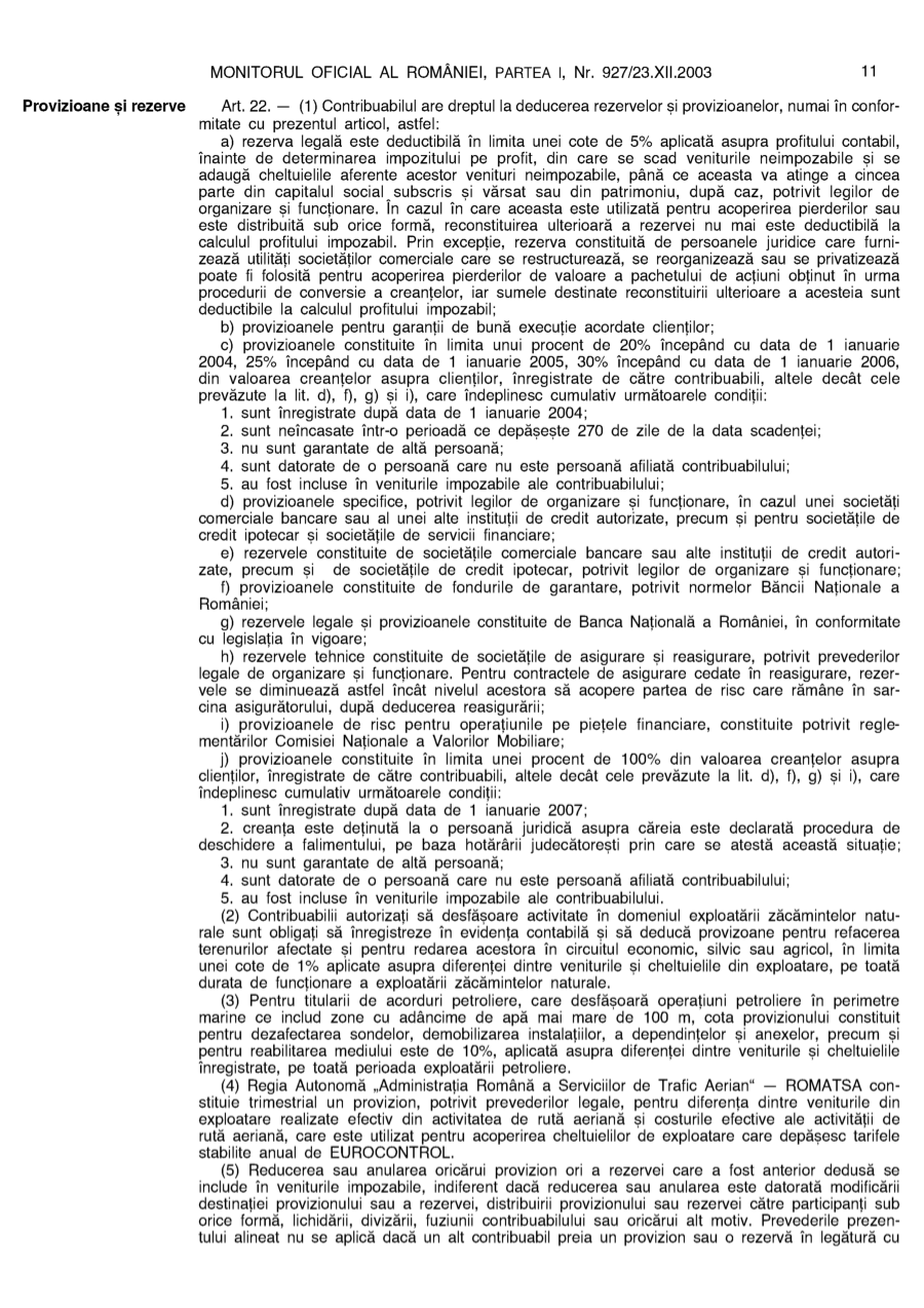 Pagina 11 din Monitorul Oficial nr. 927/2003