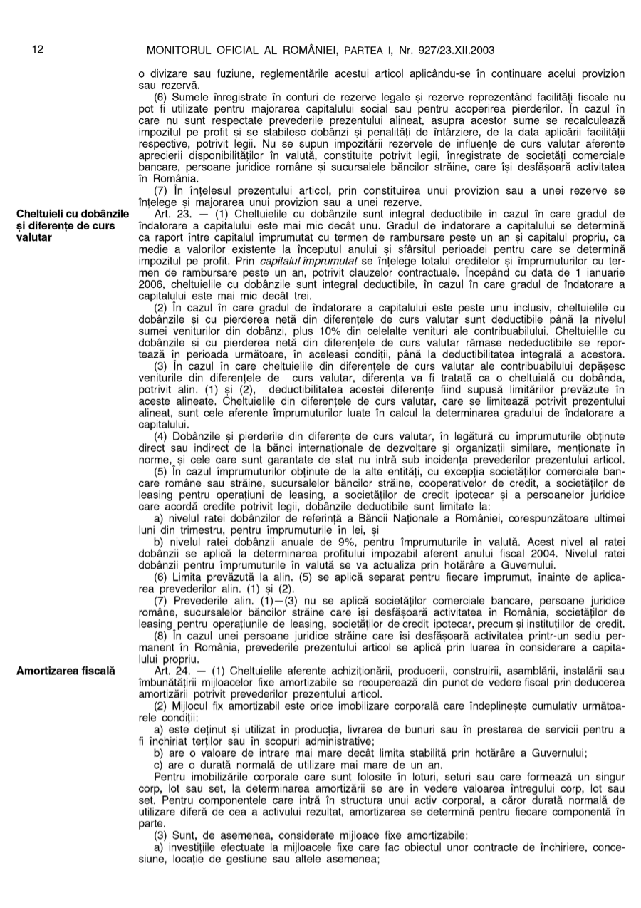 Pagina 12 din Monitorul Oficial nr. 927/2003