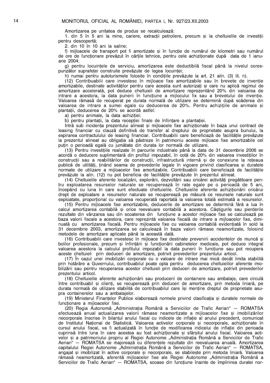 Pagina 14 din Monitorul Oficial nr. 927/2003