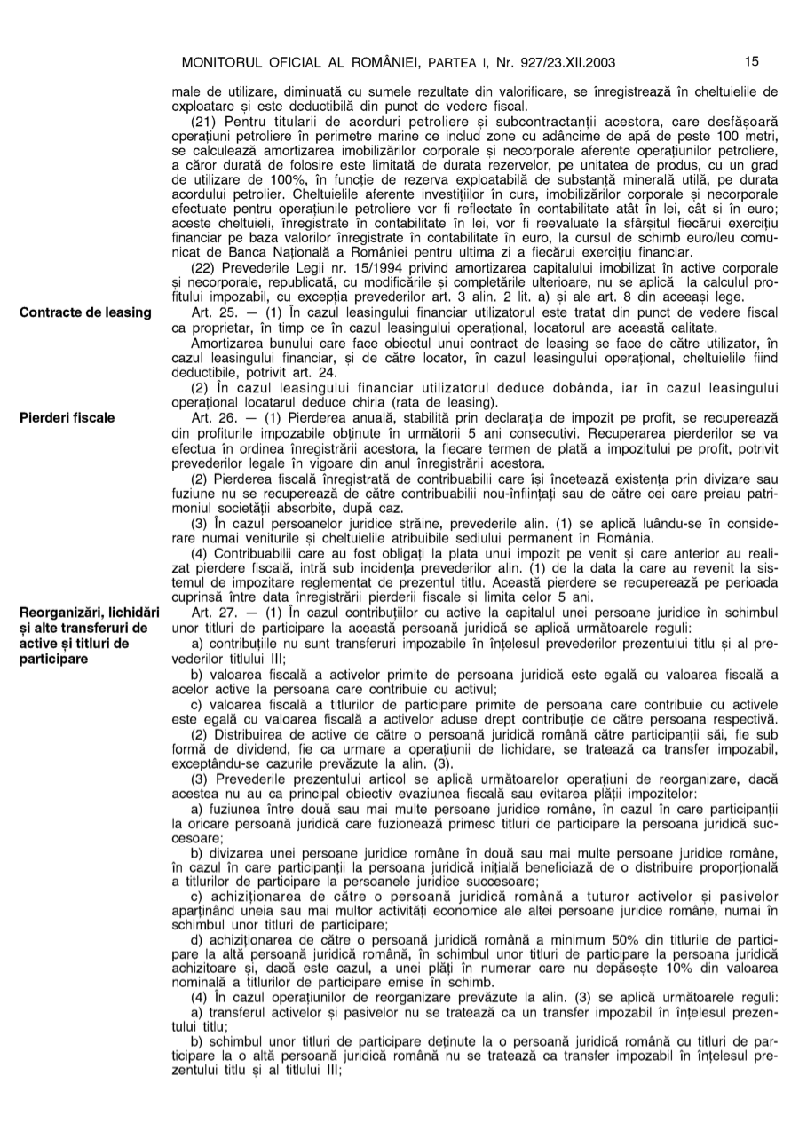 Pagina 15 din Monitorul Oficial nr. 927/2003