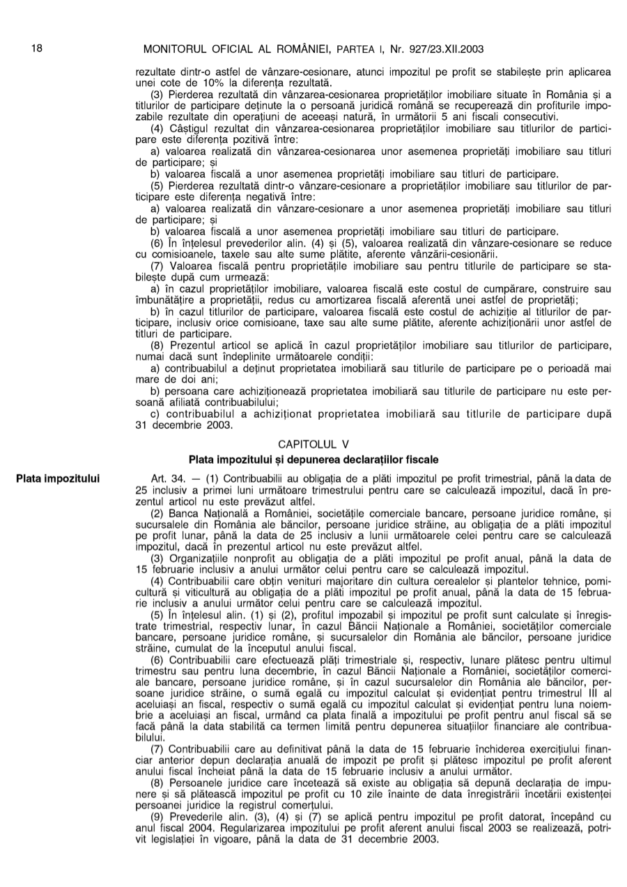 Pagina 18 din Monitorul Oficial nr. 927/2003