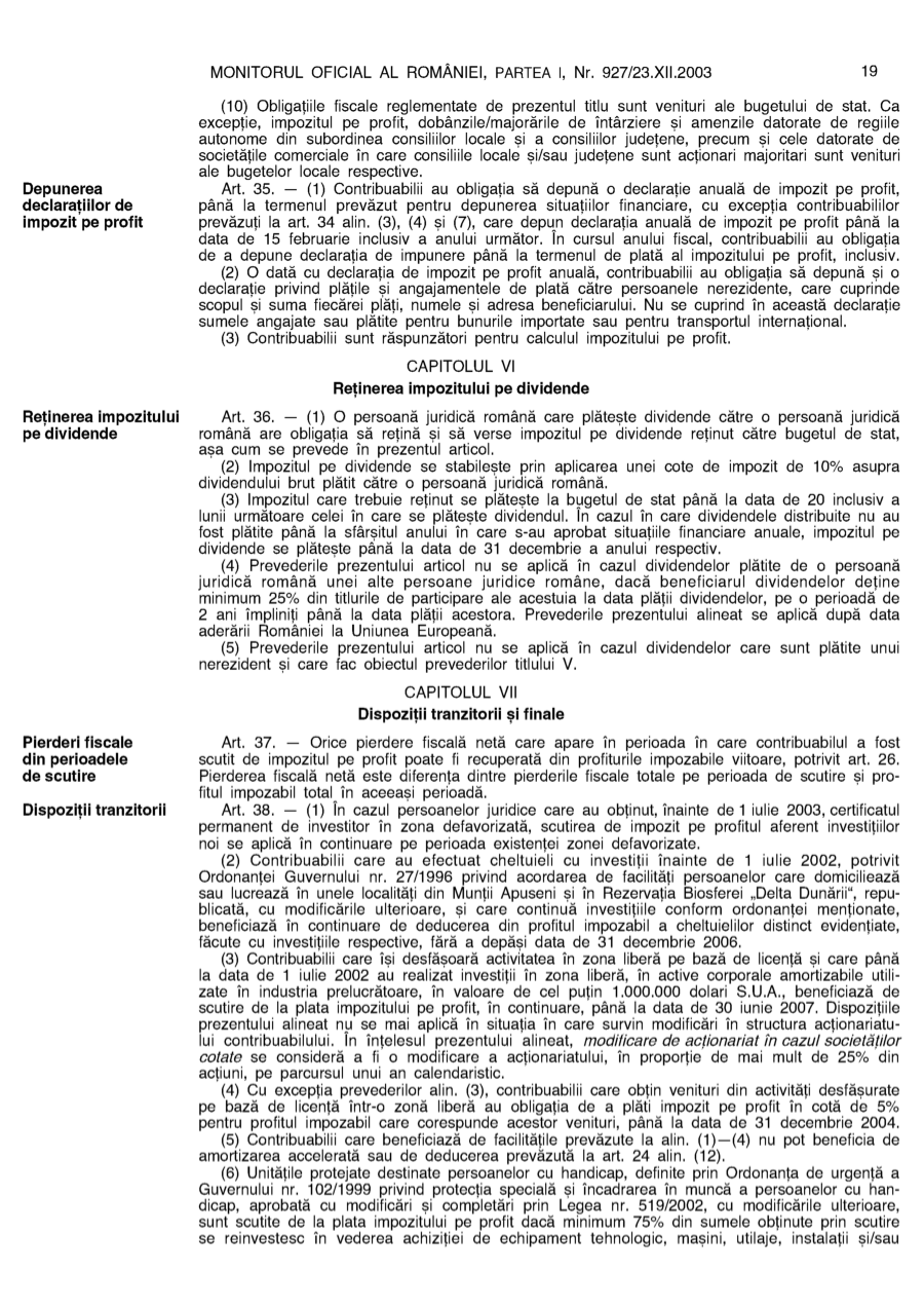 Pagina 19 din Monitorul Oficial nr. 927/2003