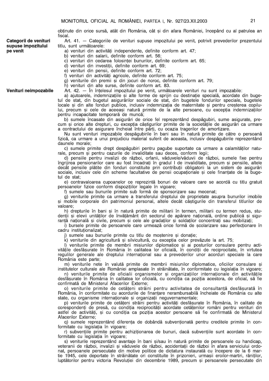 Pagina 21 din Monitorul Oficial nr. 927/2003