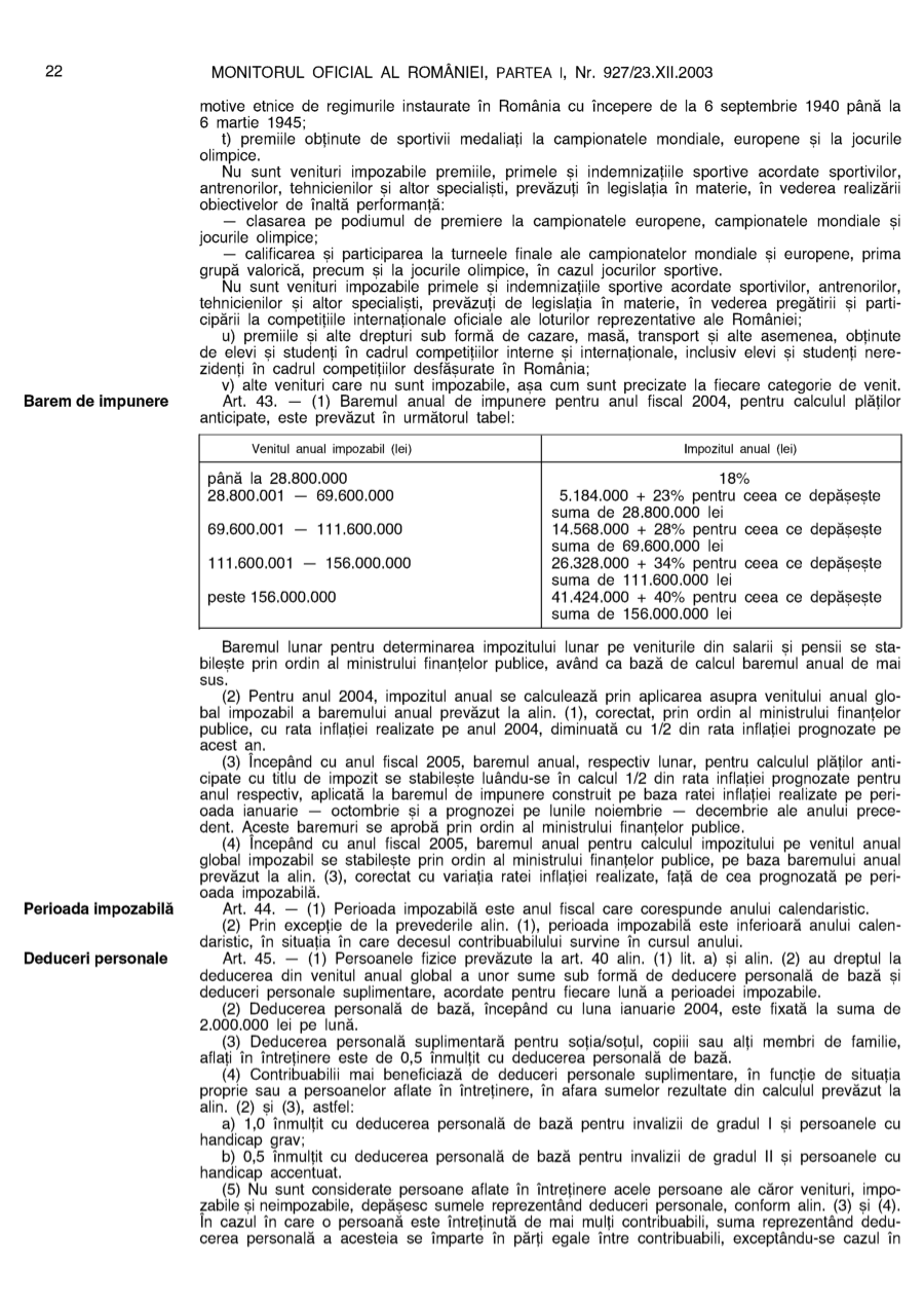Pagina 22 din Monitorul Oficial nr. 927/2003