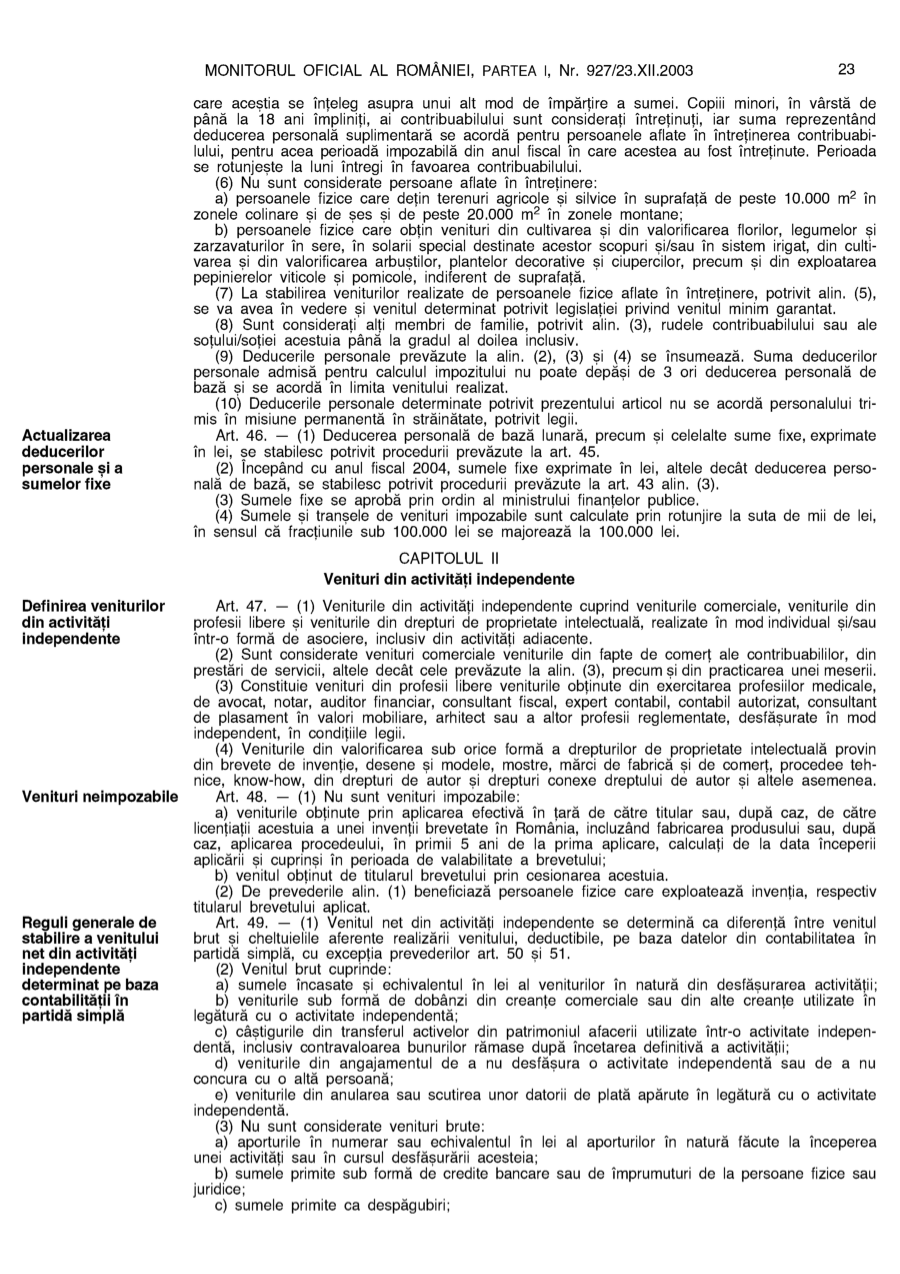 Pagina 23 din Monitorul Oficial nr. 927/2003
