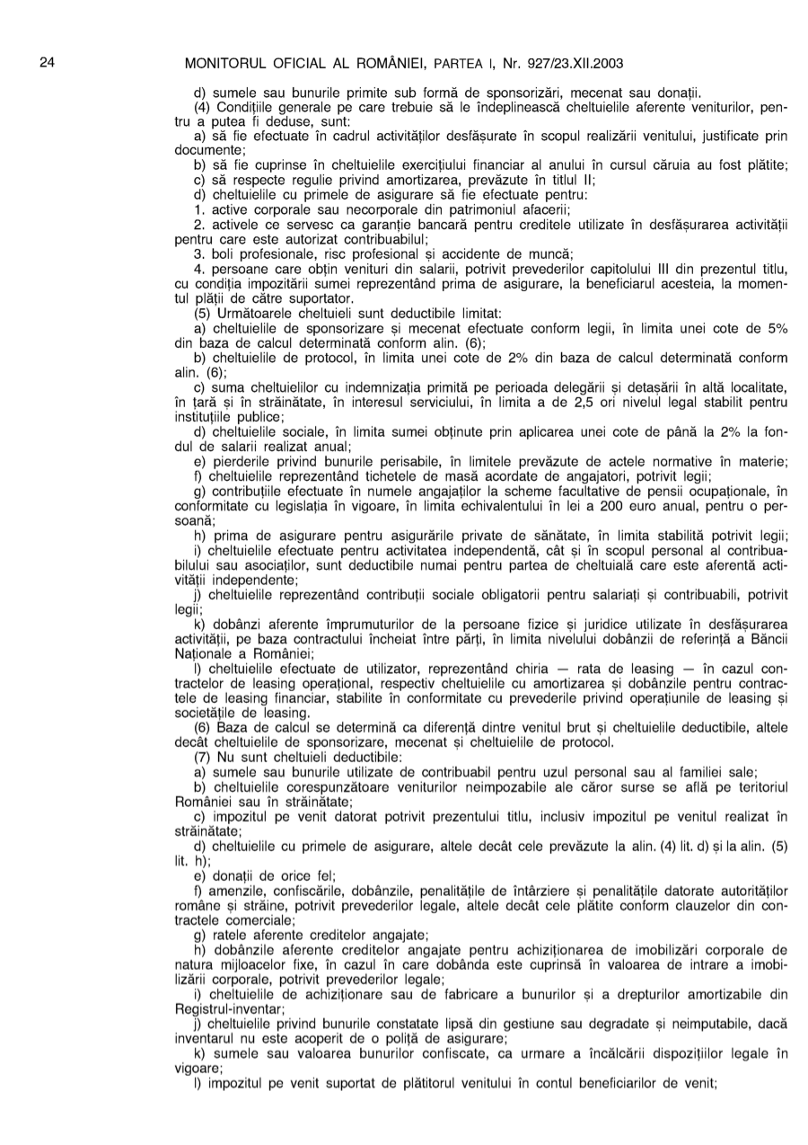 Pagina 24 din Monitorul Oficial nr. 927/2003