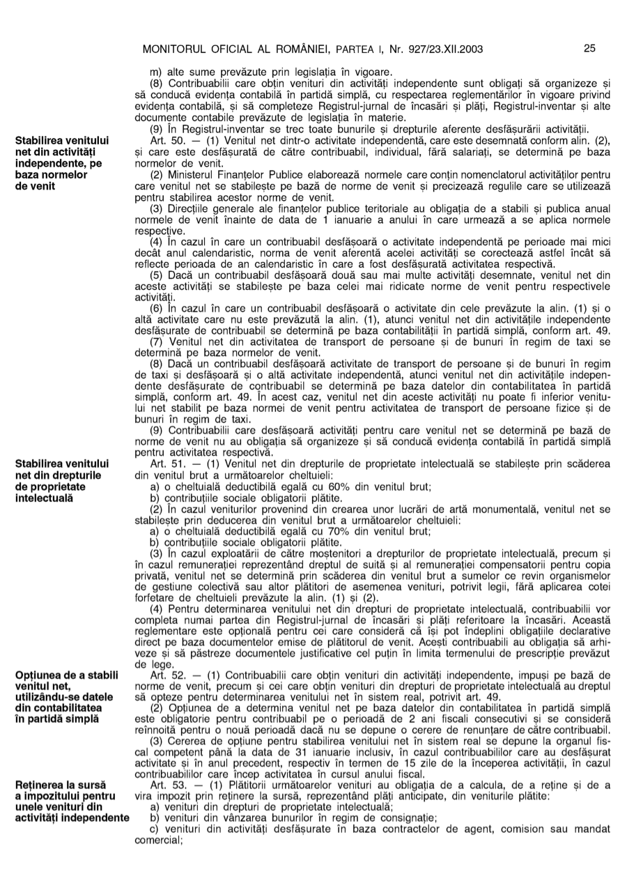 Pagina 25 din Monitorul Oficial nr. 927/2003