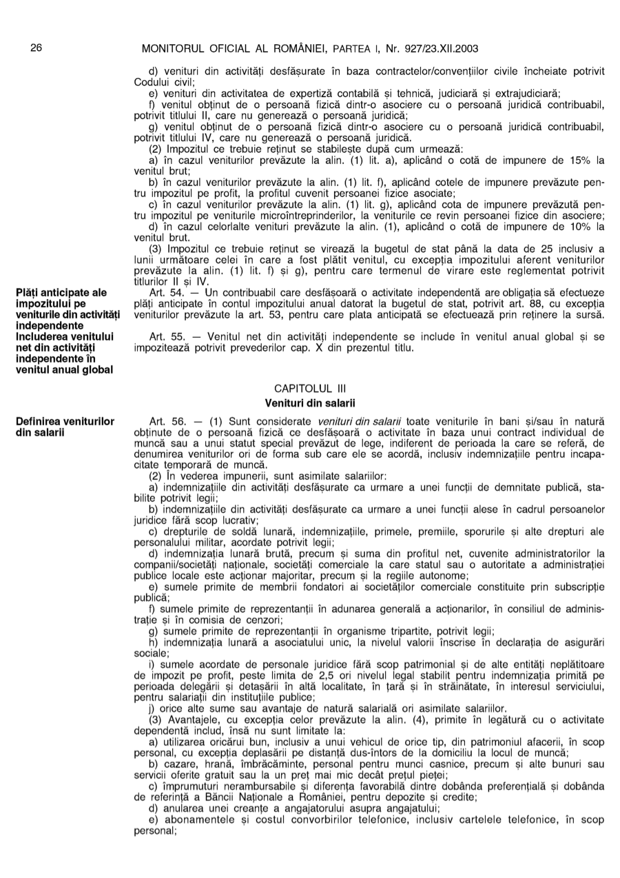 Pagina 26 din Monitorul Oficial nr. 927/2003