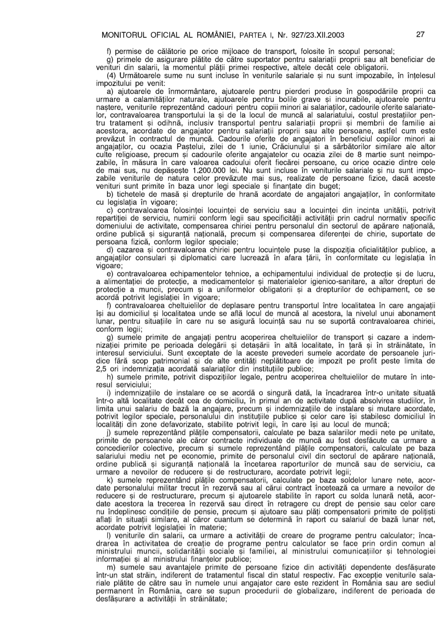 Pagina 27 din Monitorul Oficial nr. 927/2003