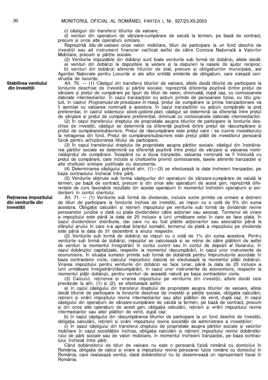 Pagina 30 din Monitorul Oficial nr. 927/2003