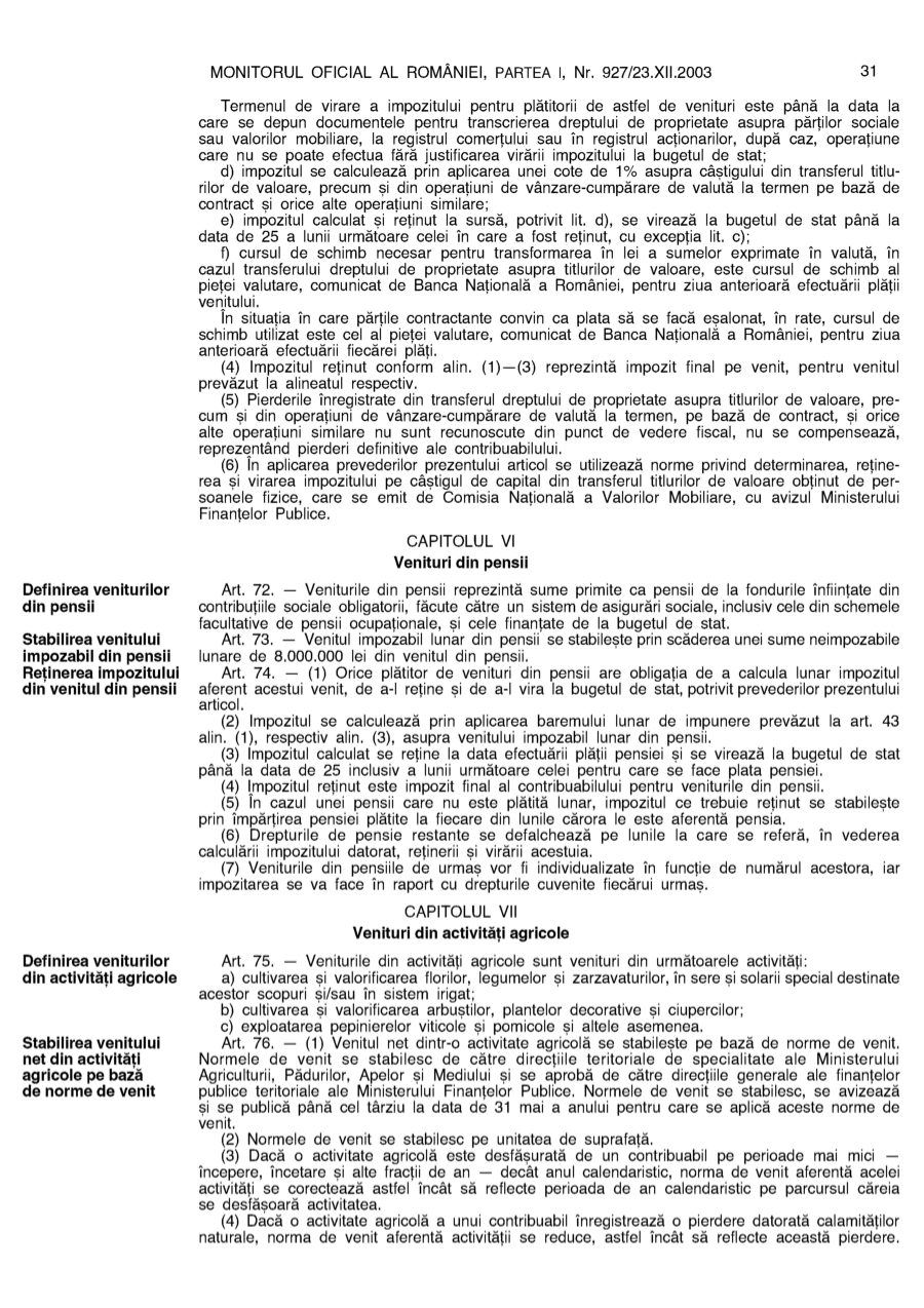 Pagina 31 din Monitorul Oficial nr. 927/2003