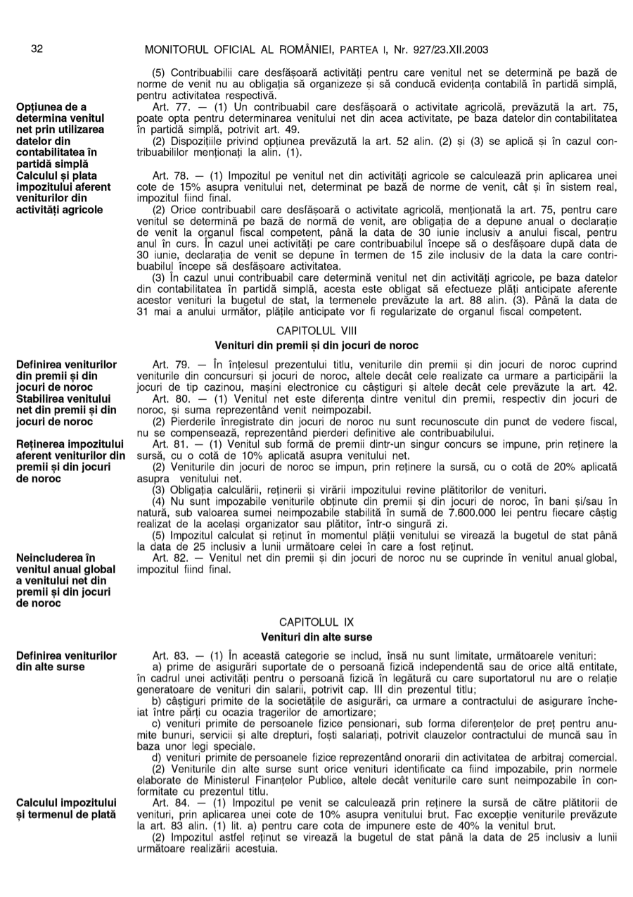 Pagina 32 din Monitorul Oficial nr. 927/2003