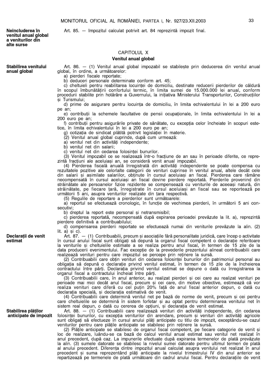 Pagina 33 din Monitorul Oficial nr. 927/2003