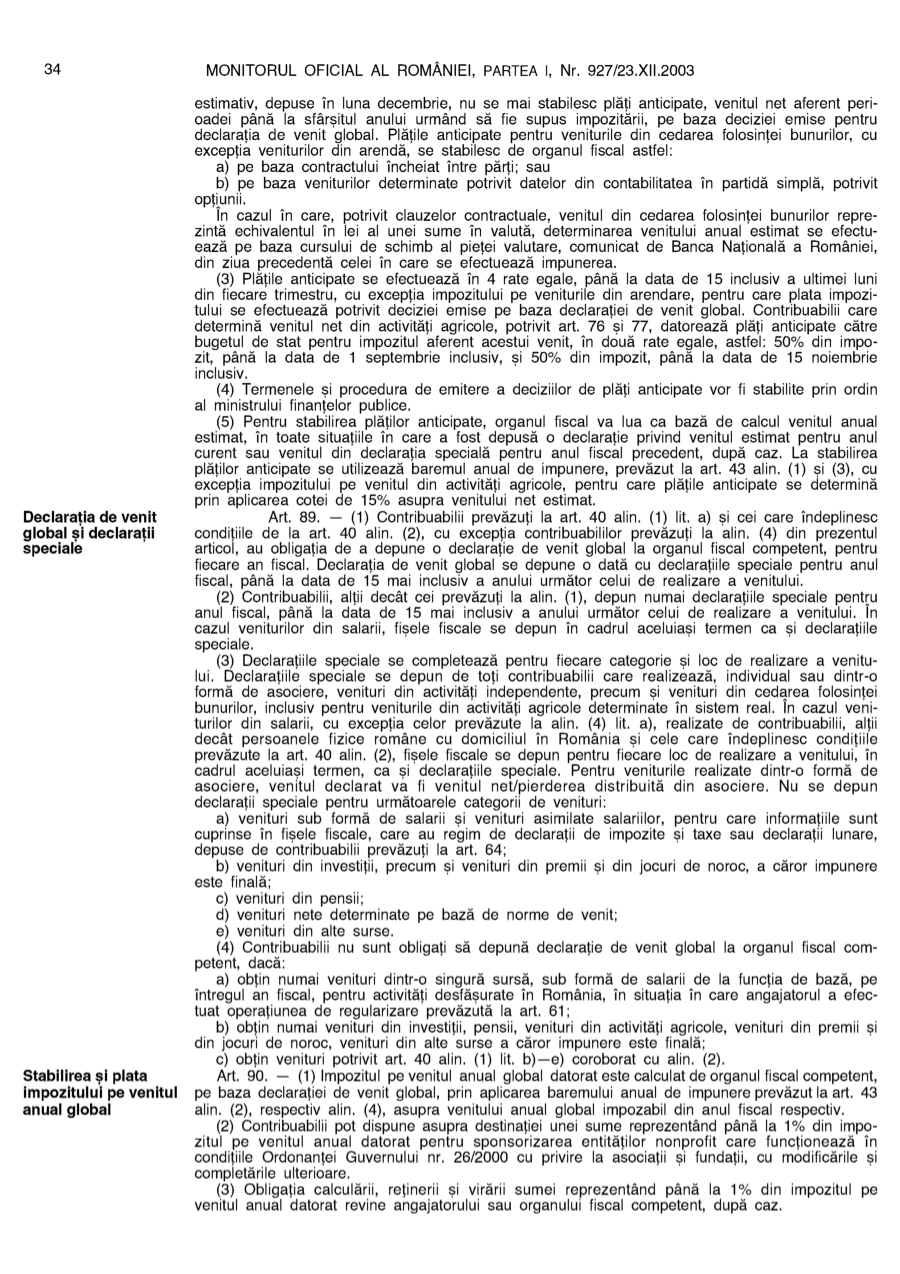 Pagina 34 din Monitorul Oficial nr. 927/2003