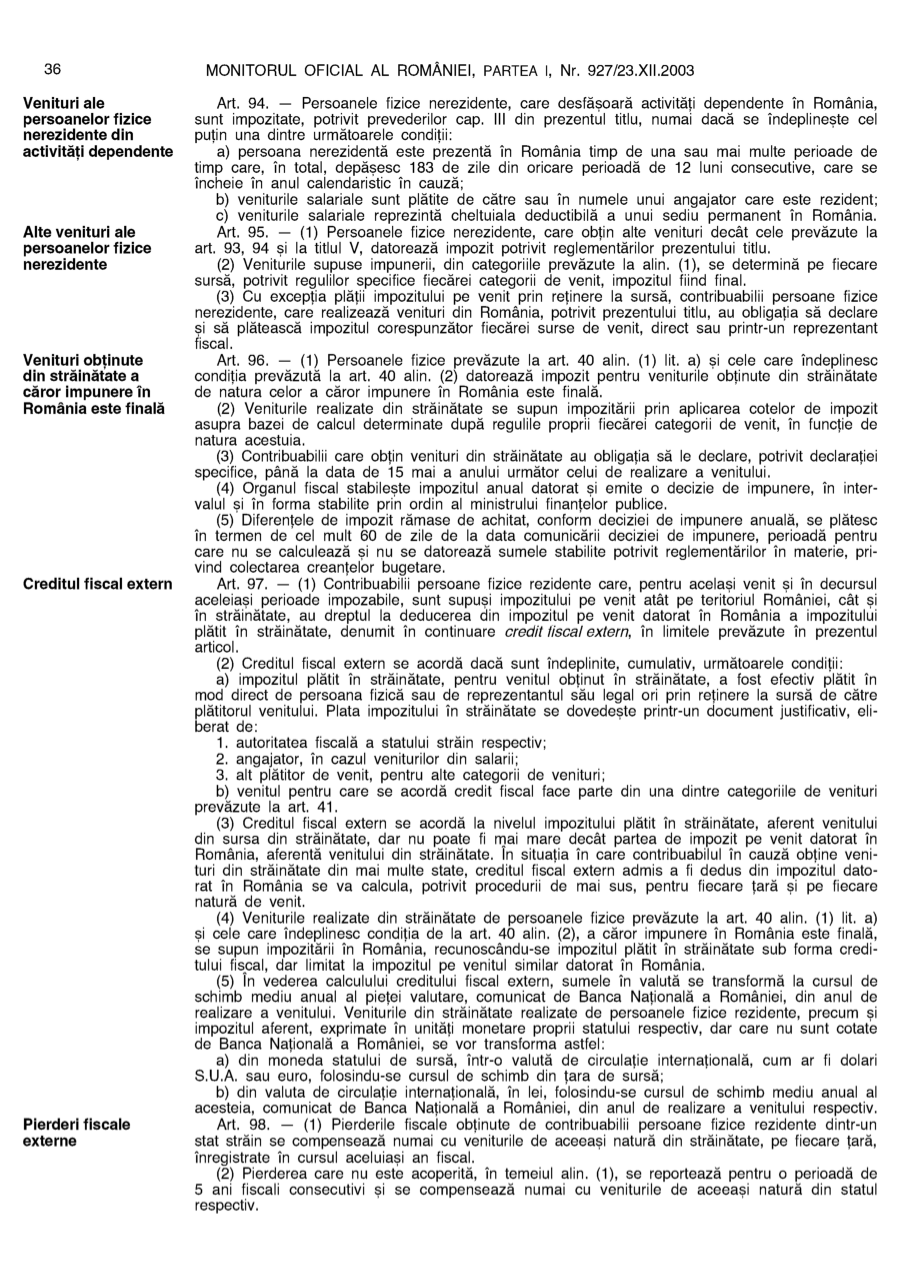 Pagina 36 din Monitorul Oficial nr. 927/2003