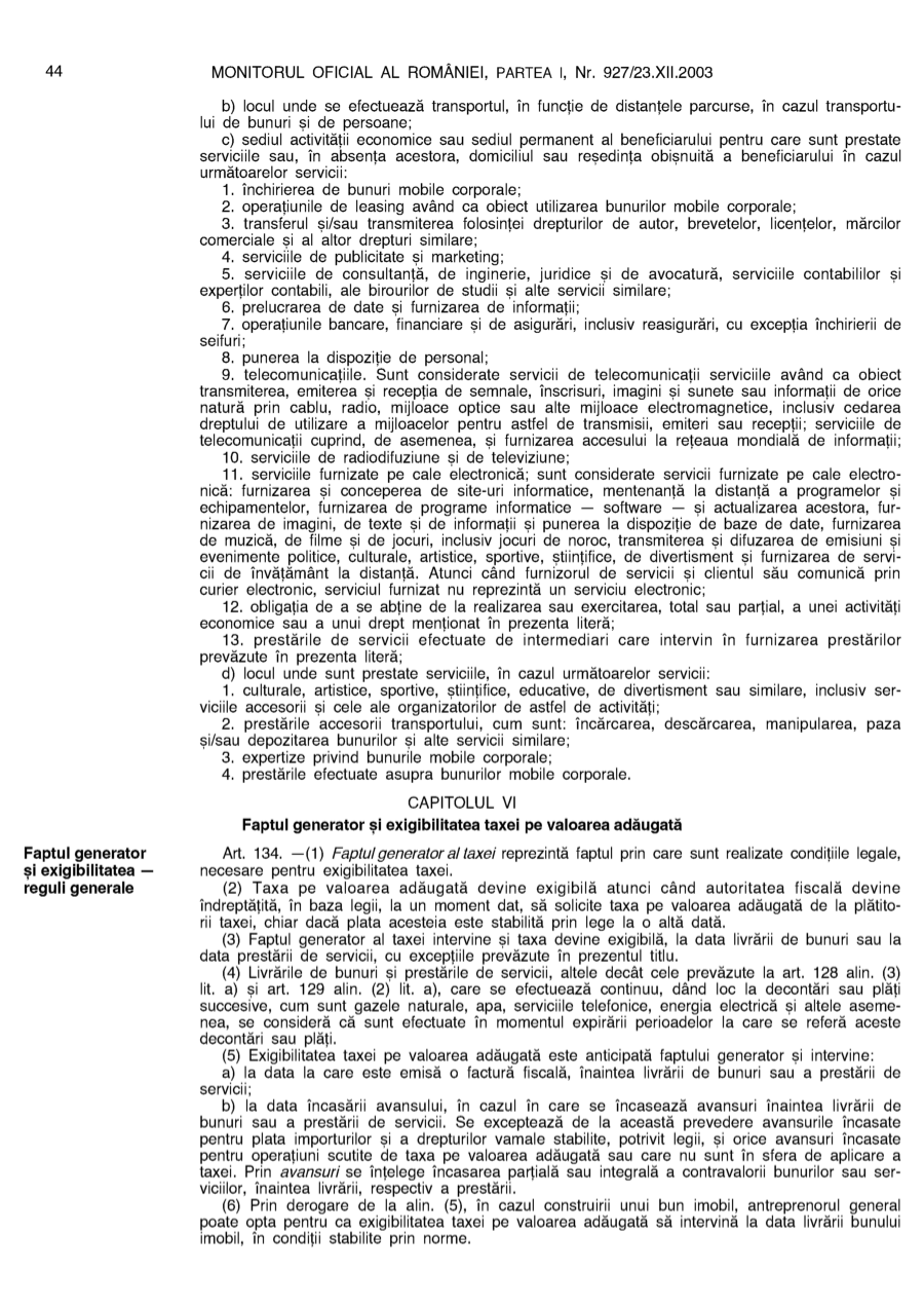 Pagina 44 din Monitorul Oficial nr. 927/2003