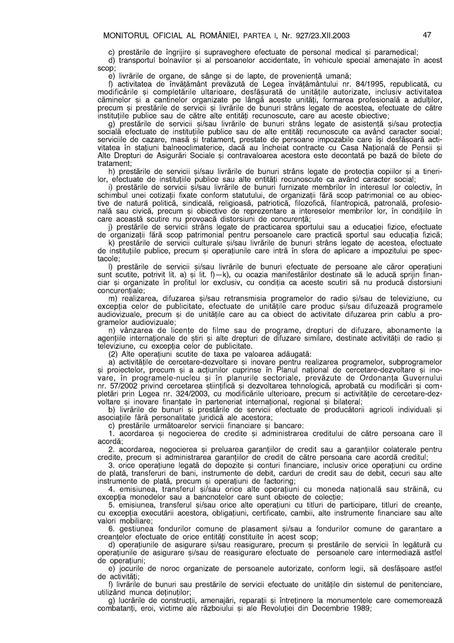 Pagina 47 din Monitorul Oficial nr. 927/2003