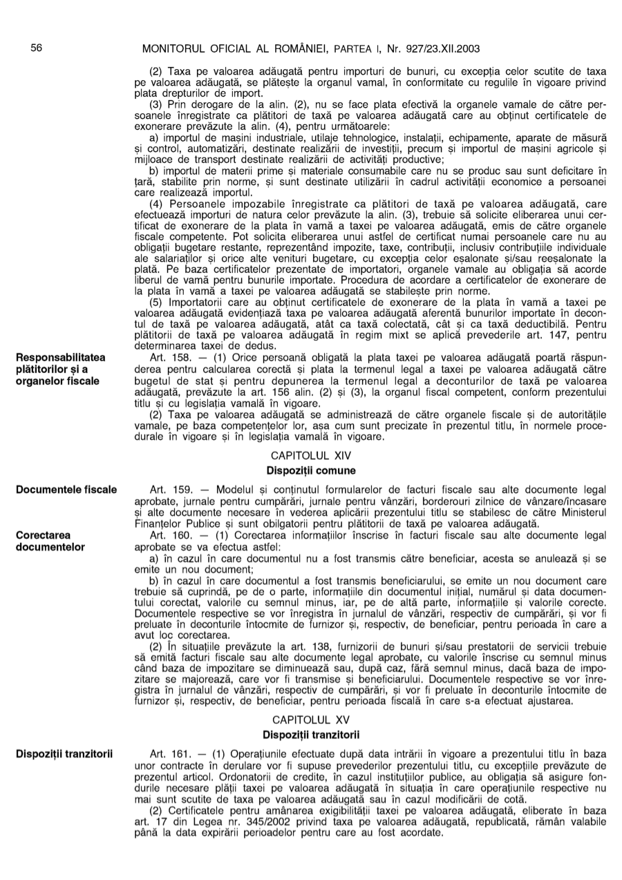 Pagina 56 din Monitorul Oficial nr. 927/2003