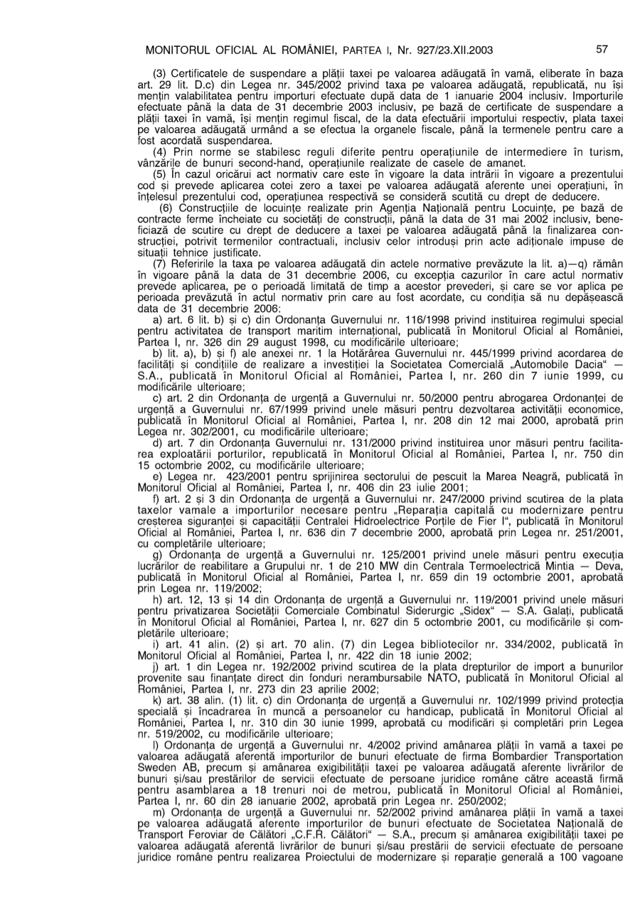 Pagina 57 din Monitorul Oficial nr. 927/2003