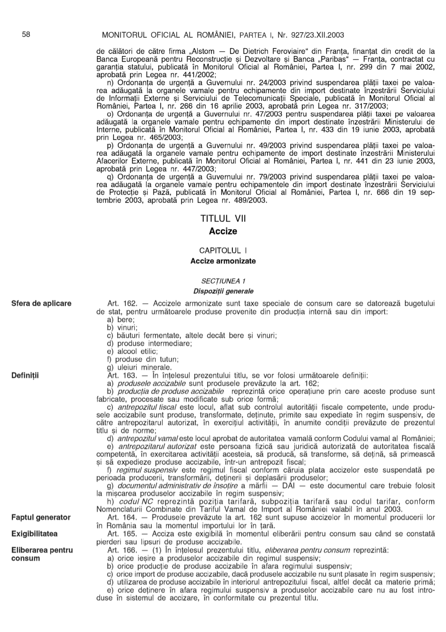 Pagina 58 din Monitorul Oficial nr. 927/2003