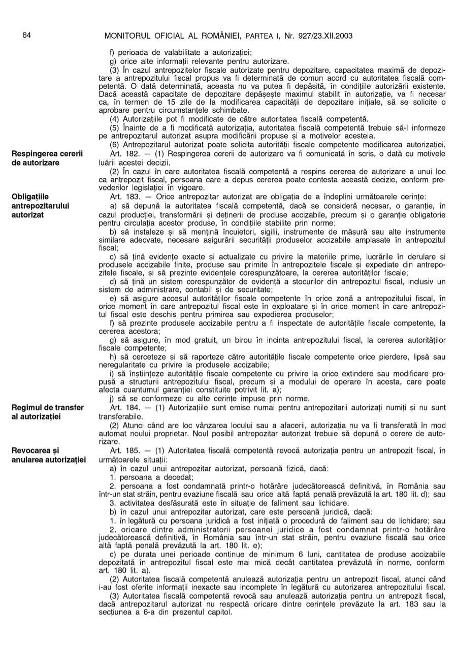 Pagina 64 din Monitorul Oficial nr. 927/2003