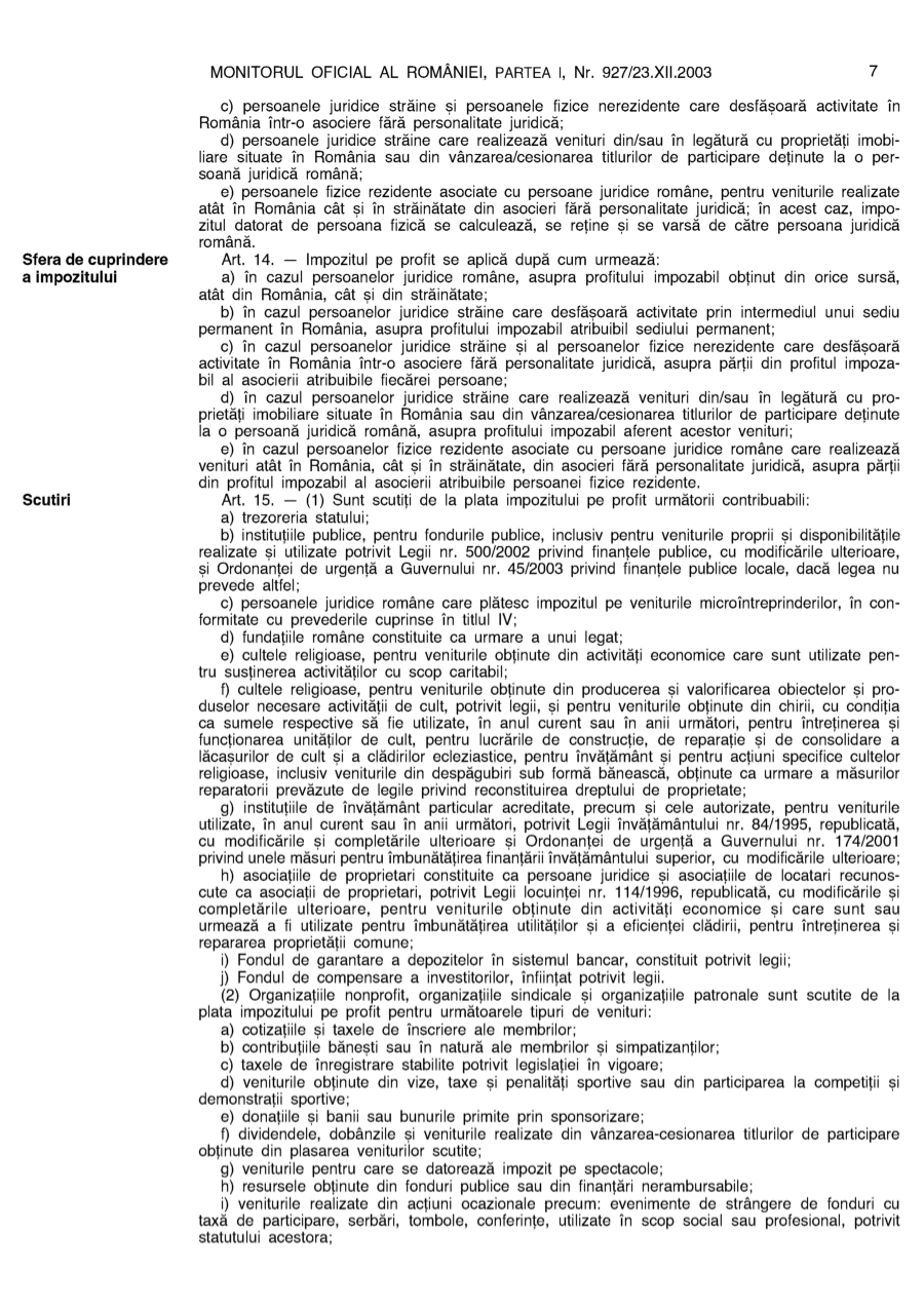 Pagina 7 din Monitorul Oficial nr. 927/2003