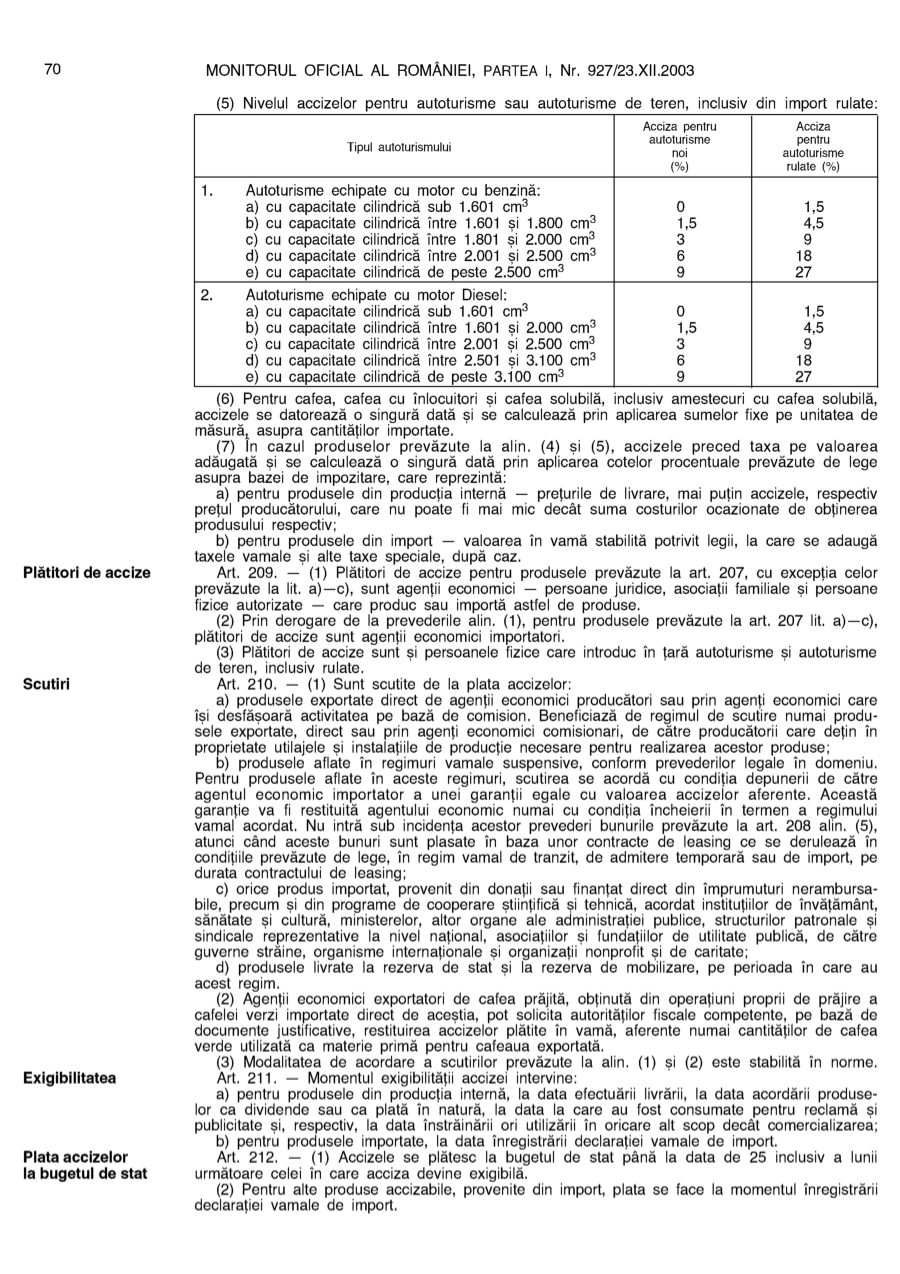 Pagina 70 din Monitorul Oficial nr. 927/2003