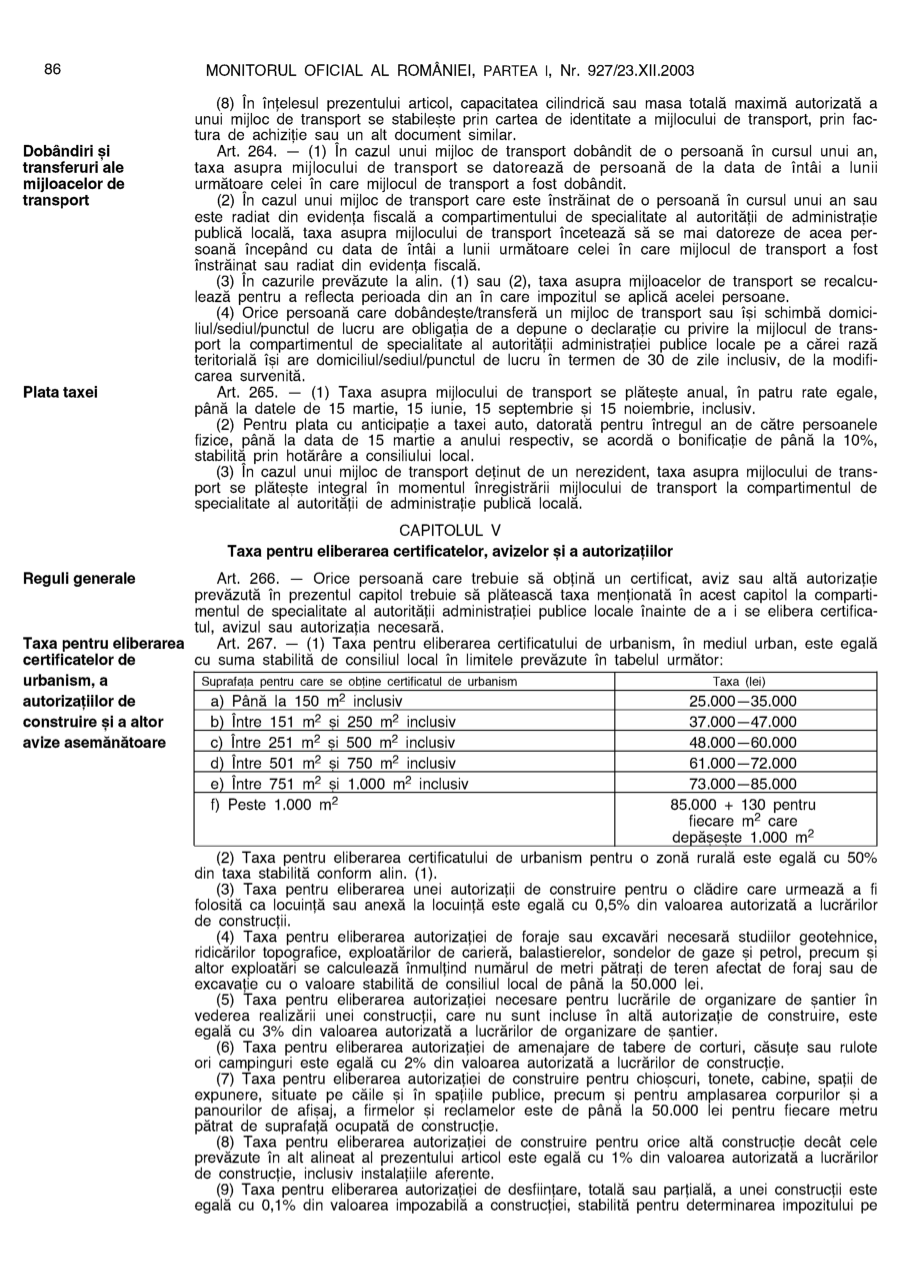 Pagina 86 din Monitorul Oficial nr. 927/2003
