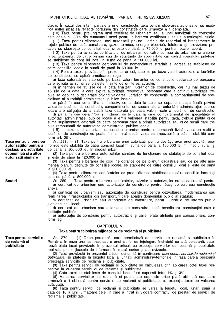 Pagina 87 din Monitorul Oficial nr. 927/2003