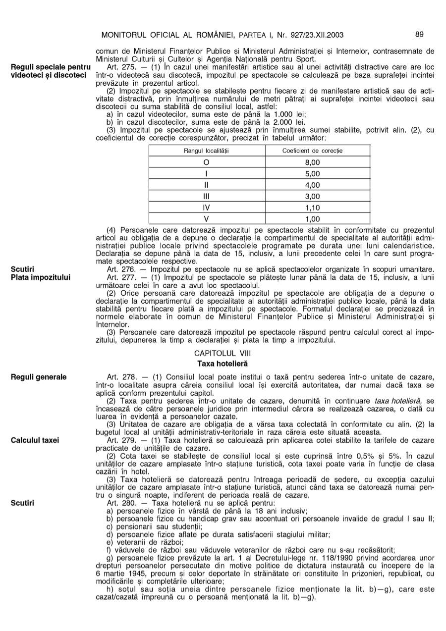 Pagina 89 din Monitorul Oficial nr. 927/2003