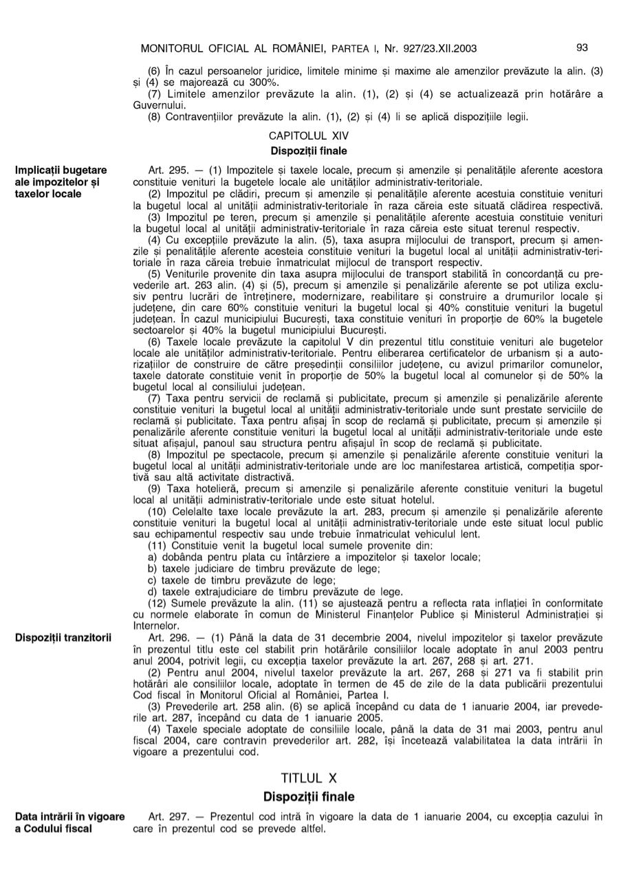 Pagina 93 din Monitorul Oficial nr. 927/2003