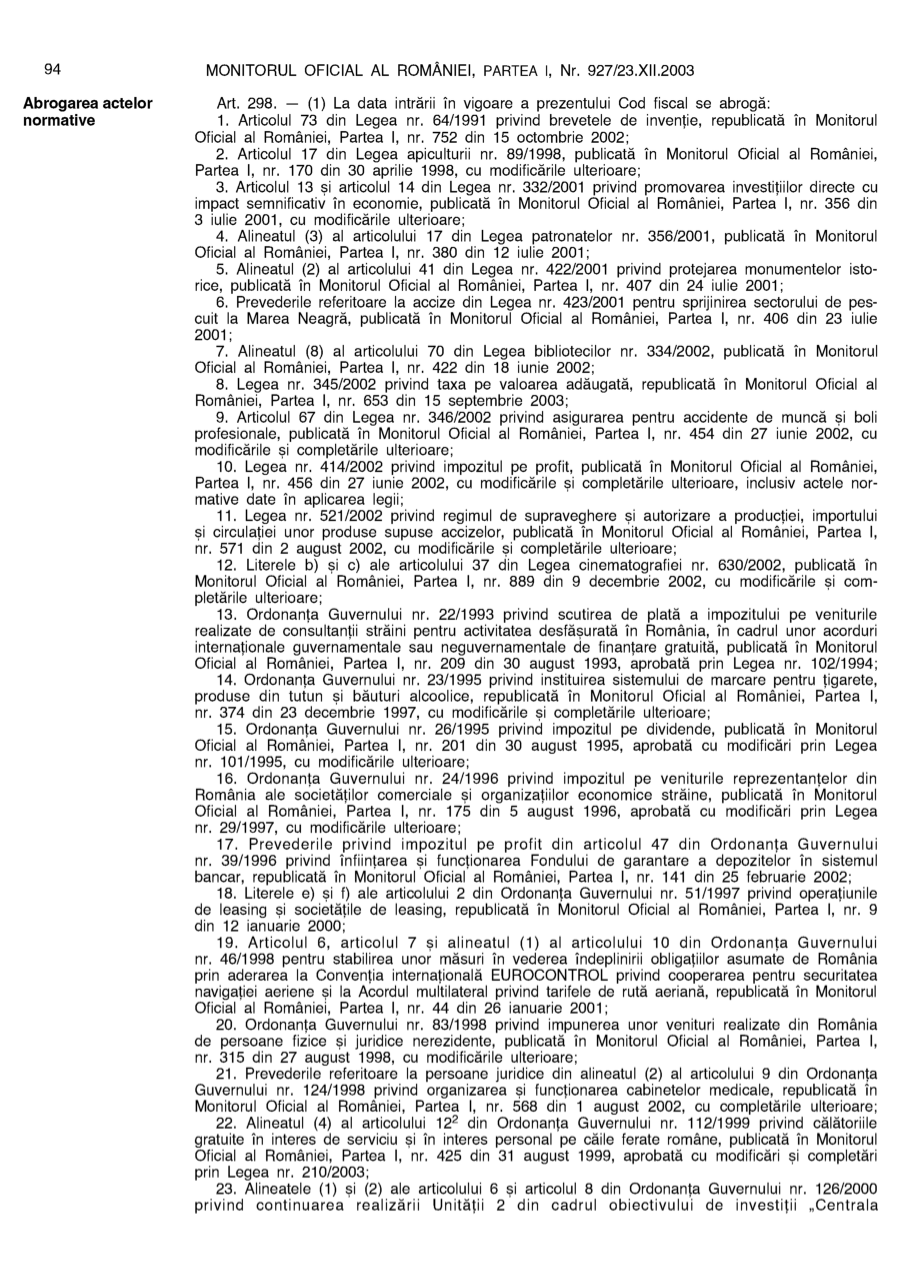 Pagina 94 din Monitorul Oficial nr. 927/2003