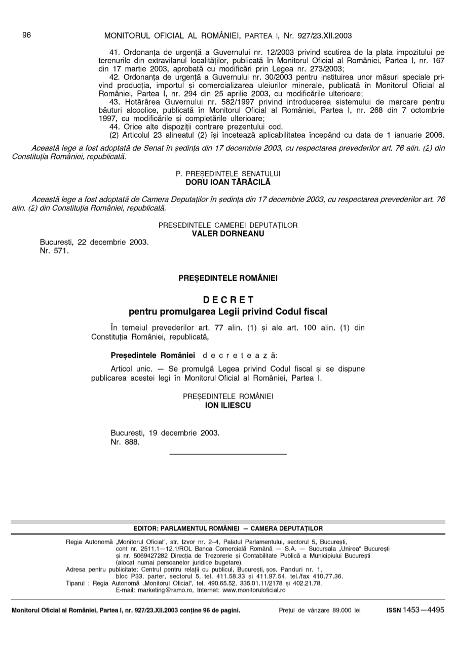 Pagina 96 din Monitorul Oficial nr. 927/2003