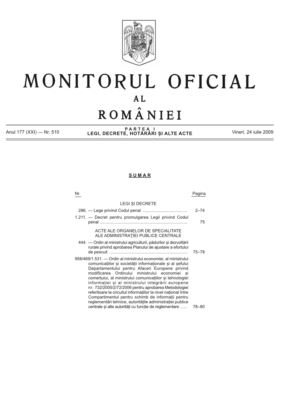 Pagina 1 din Monitorul Oficial nr. 510/2009