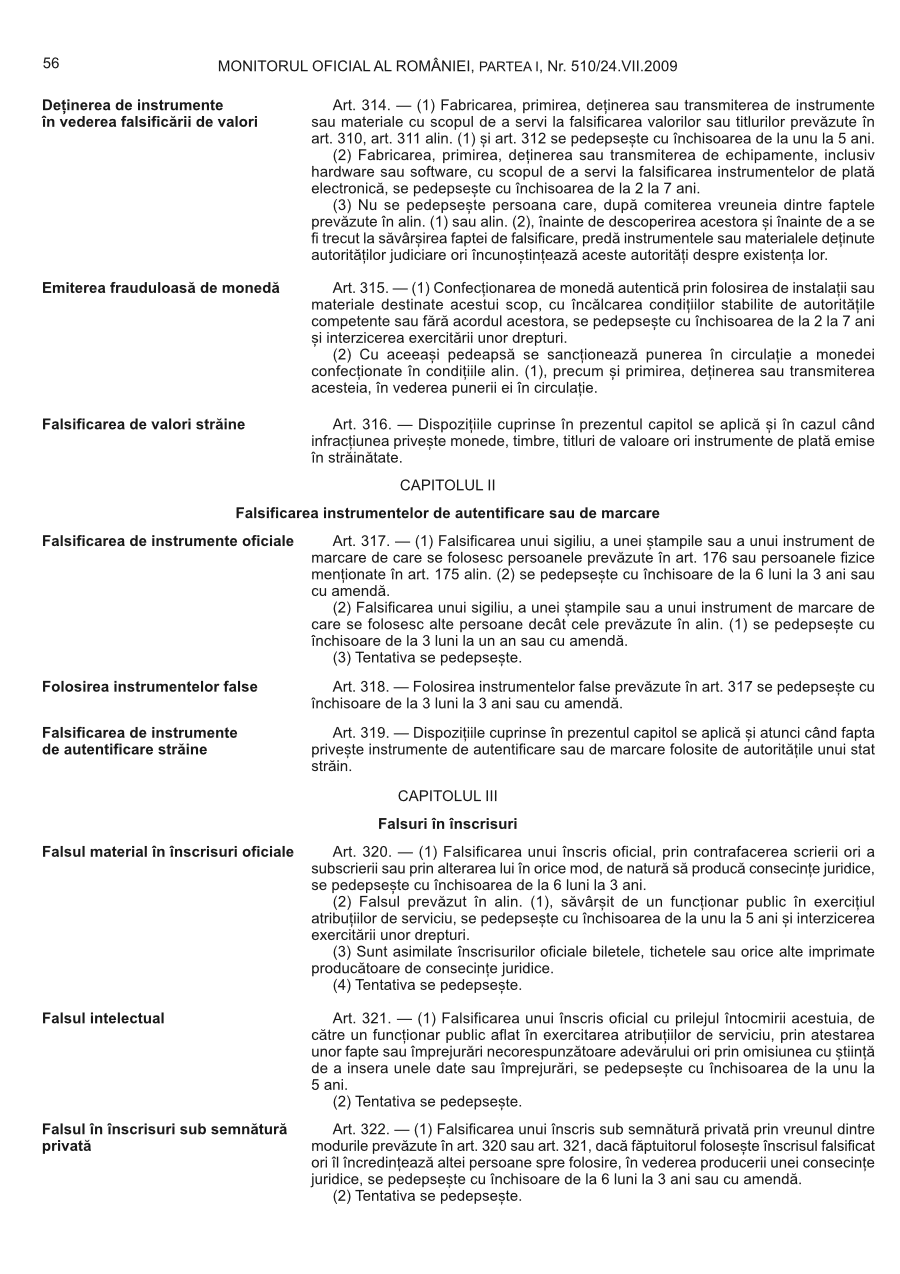Pagina 56 din Monitorul Oficial nr. 510/2009