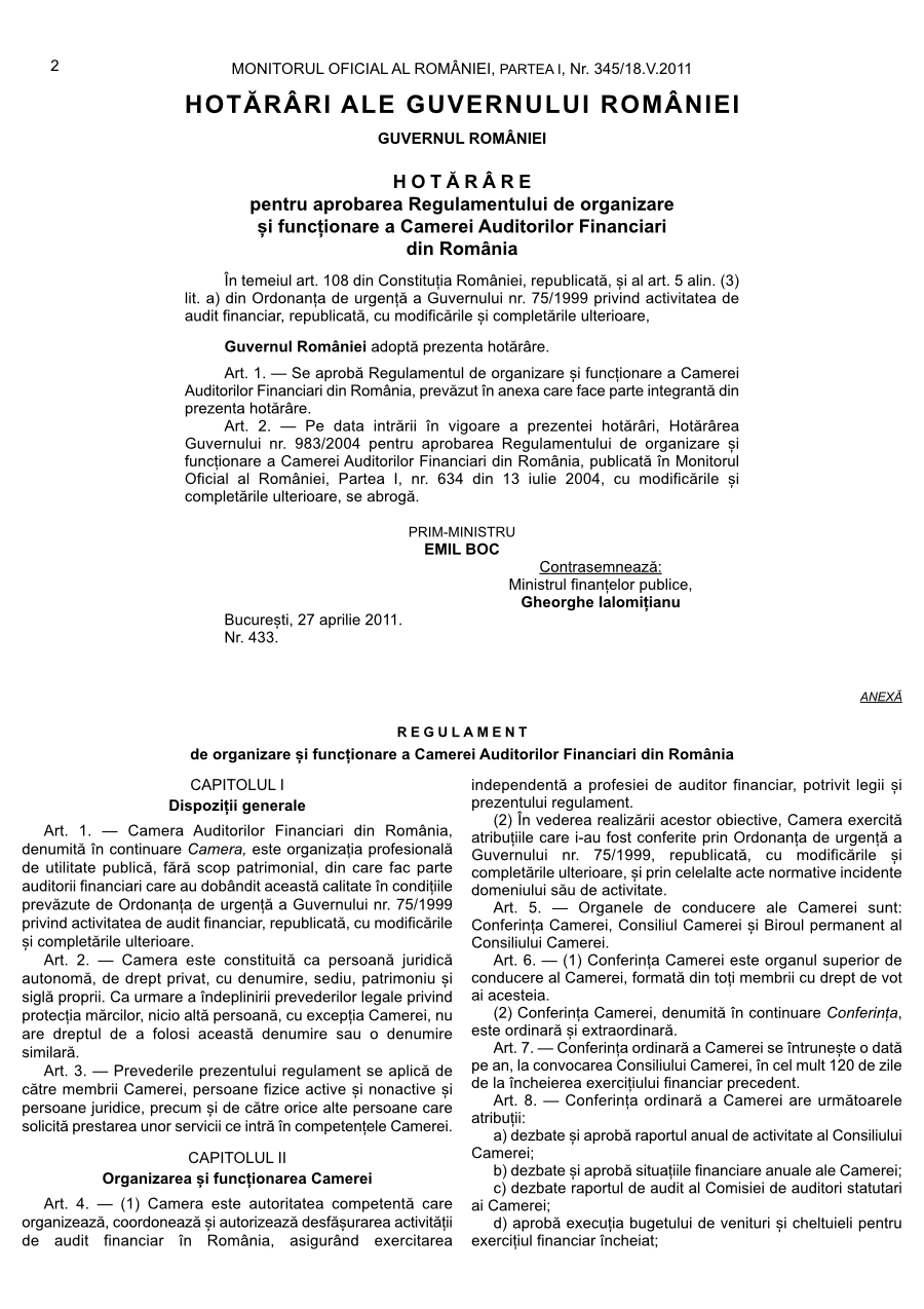 Pagina 2 din Monitorul Oficial nr. 345/2011