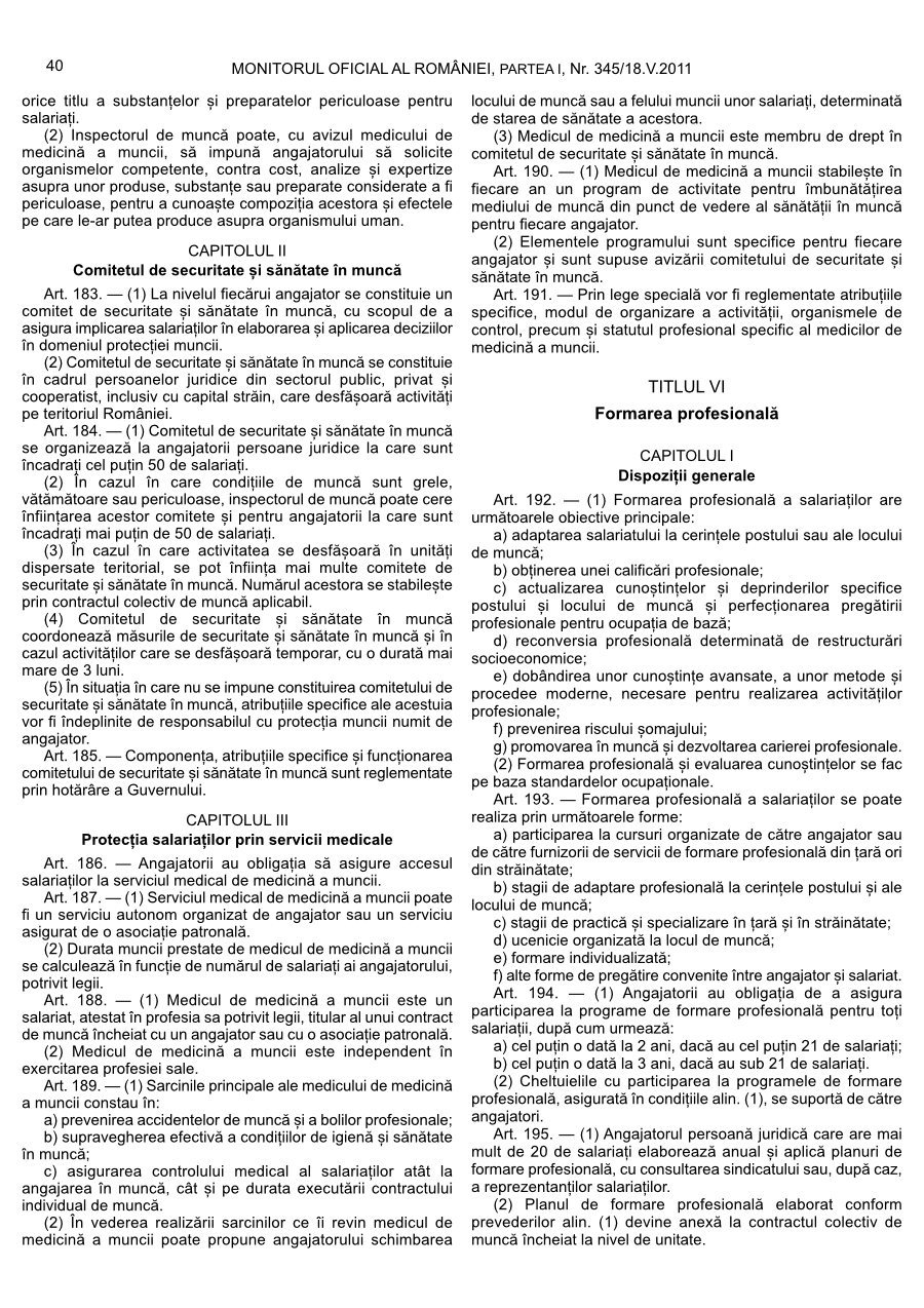 Pagina 40 din Monitorul Oficial nr. 345/2011