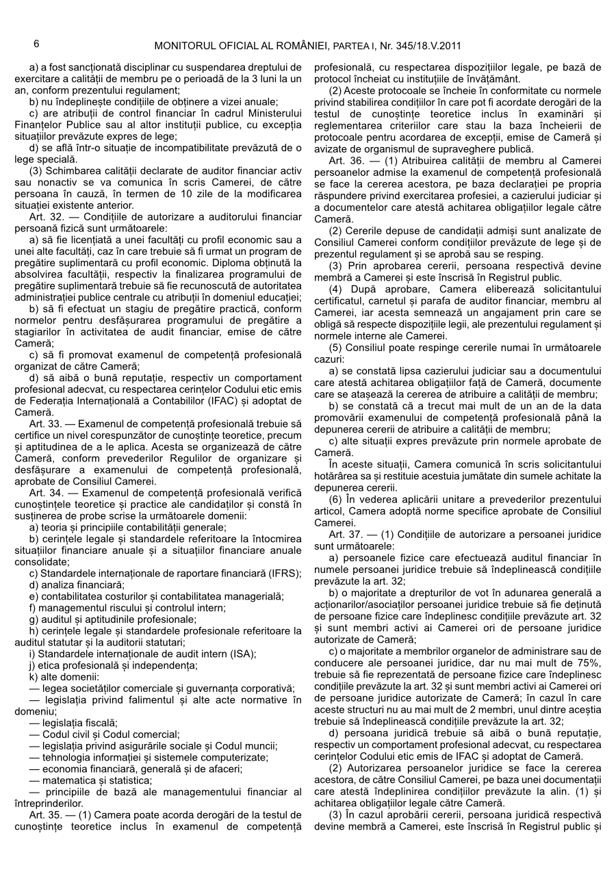 Pagina 6 din Monitorul Oficial nr. 345/2011