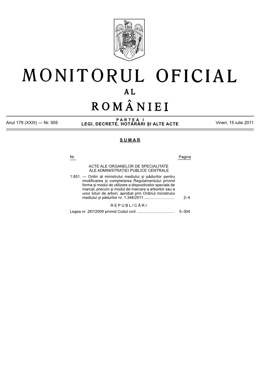 Pagina 1 din Monitorul Oficial nr. 505/2011