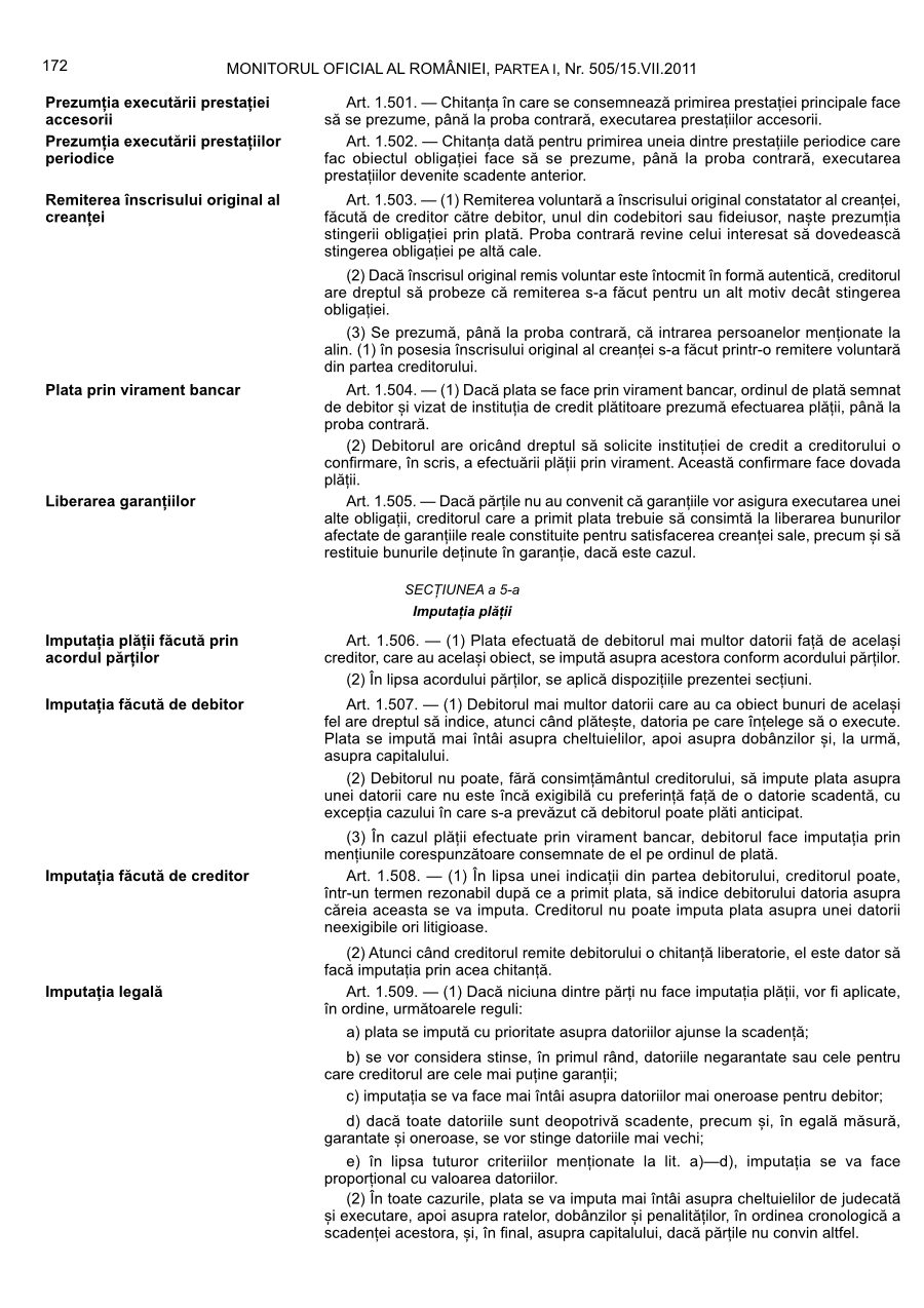 Pagina 172 din Monitorul Oficial nr. 505/2011