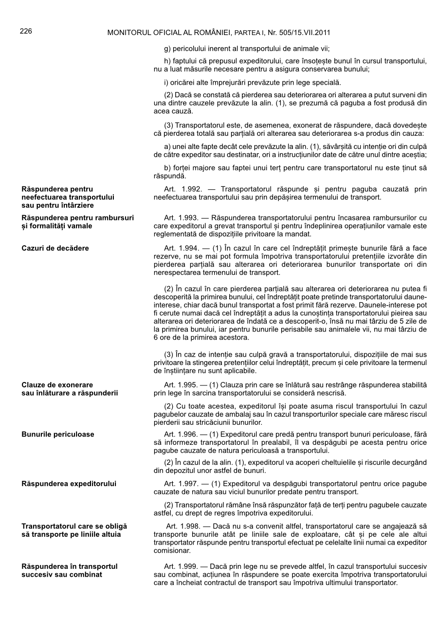 Pagina 226 din Monitorul Oficial nr. 505/2011