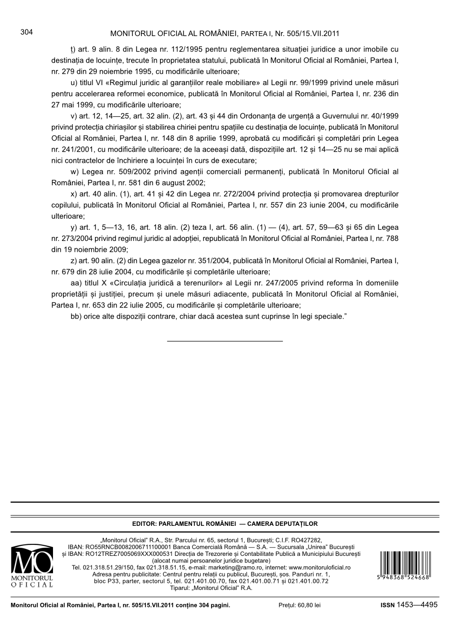 Pagina 304 din Monitorul Oficial nr. 505/2011