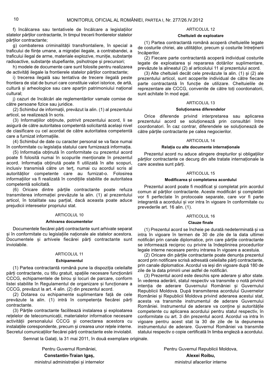 Pagina 10 din Monitorul Oficial nr. 277/2012